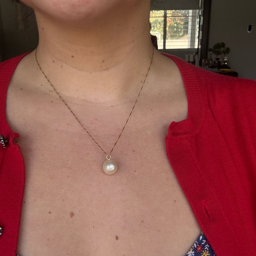 OLD 14k gold ball/pearl pendant necklace